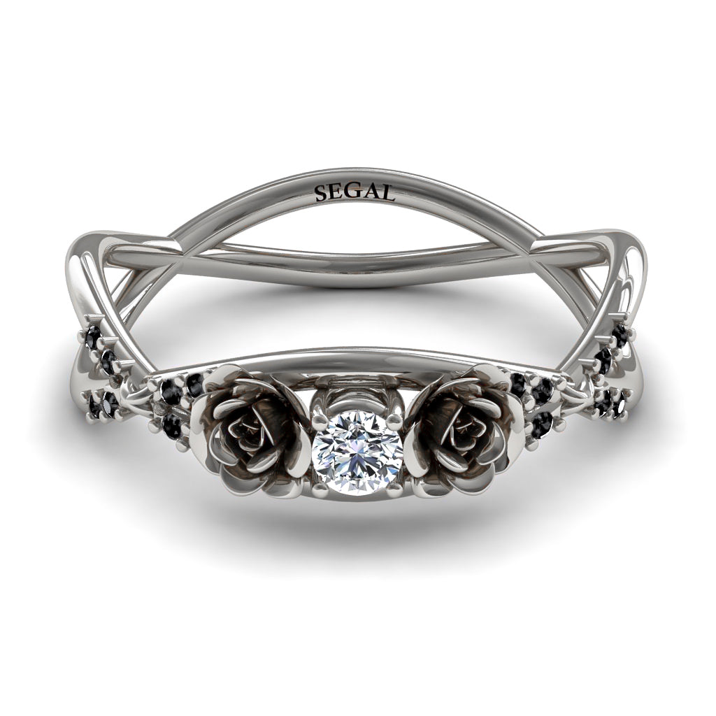 Rose Engagement ring 14K White Gold Thin Elegant Flower Ring - Stella no. 21